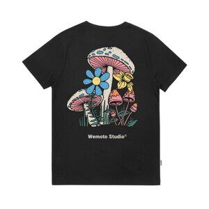 BNWT Wemoto - Mushroom Tee - Men's Printed Organic Cotton Black T-Shirt